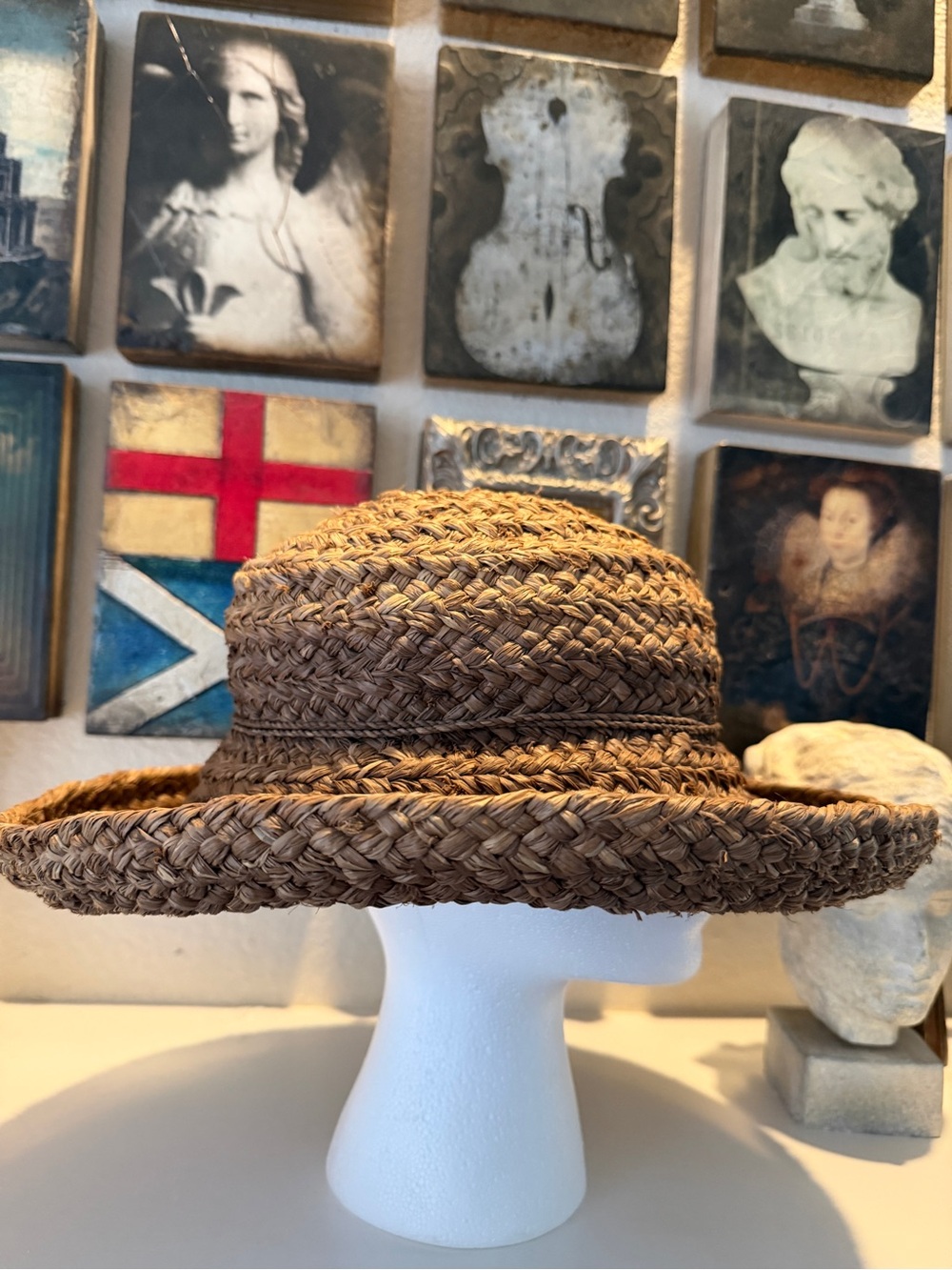 Helen Kaminski Brown Braided Raffia Sun Hat Handmade Madagascar OS
